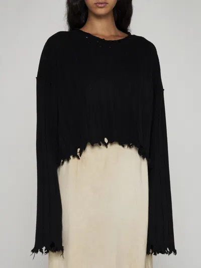 Uma Wang Cropped Ribbed Knitwear Top With Long Sleeves In Black