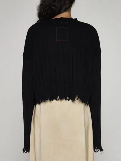 Uma Wang Cropped Ribbed Knitwear Top With Long Sleeves In Black