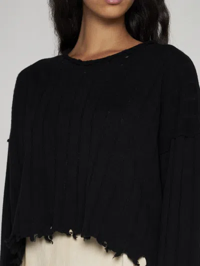 Uma Wang Cropped Ribbed Knitwear Top With Long Sleeves In Black