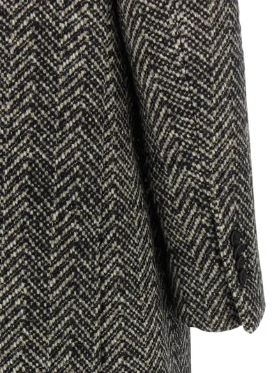 Tagliatore Wool Double-breasted Coat Herringbone Pattern In Gray