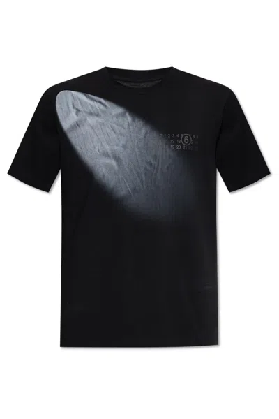 Mm6 Maison Margiela Mm6 By Maison Margiela Gradient Effect Black T-shirt With Subtle Graphic Print In Blue