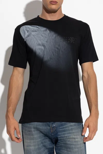 Mm6 Maison Margiela Mm6 By Maison Margiela Gradient Effect Black T-shirt With Subtle Graphic Print In Blue