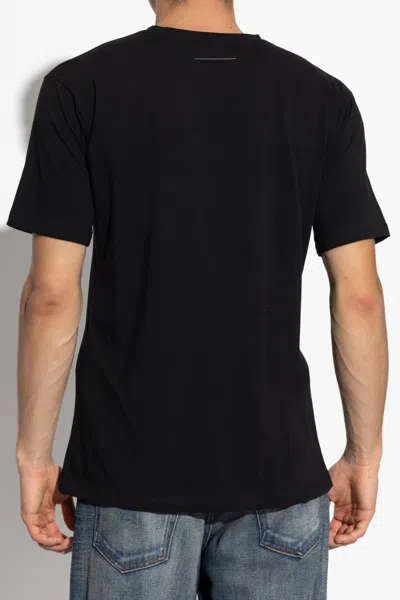 Mm6 Maison Margiela Mm6 By Maison Margiela Gradient Effect Black T-shirt With Subtle Graphic Print In Blue