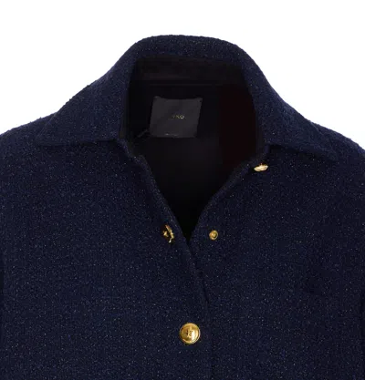 Pinko Shiny Metallic Textured Jacket With Gold Buttons In Blue