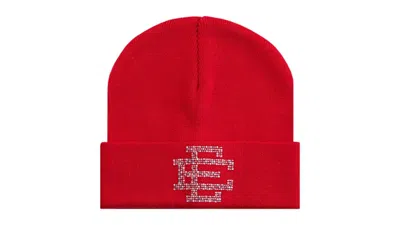 Pre-owned Eric Emanuel Men's  Ee Beanie In Red/swarovski
