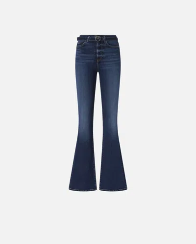 Pinko Power Stretch Denim Flared Jeans In Blue