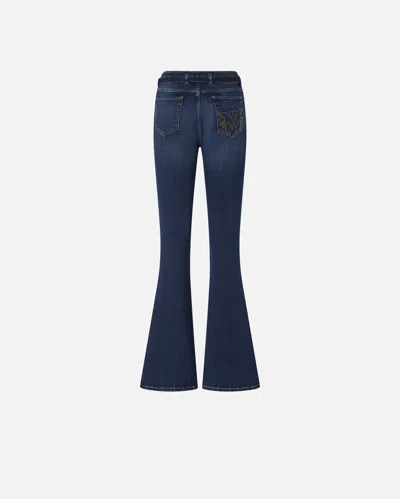 Pinko Power Stretch Denim Flared Jeans In Blue