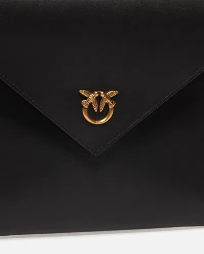 Pinko Structured Envelope Bag With Pointed Flap And Gold Emblem In Black