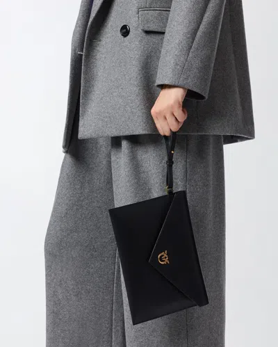 Pinko Structured Envelope Bag With Pointed Flap And Gold Emblem In Black