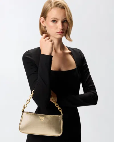 Pinko Mini Half Moon Baguette Handbag In Laminated Suede