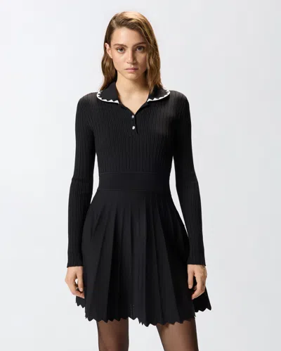 Pinko Robe Côtelée Plissée In Black