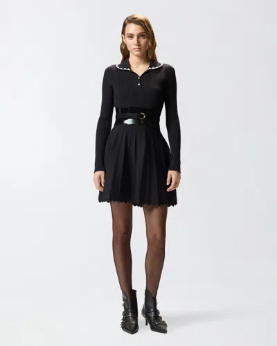Pinko Robe Côtelée Plissée In Black