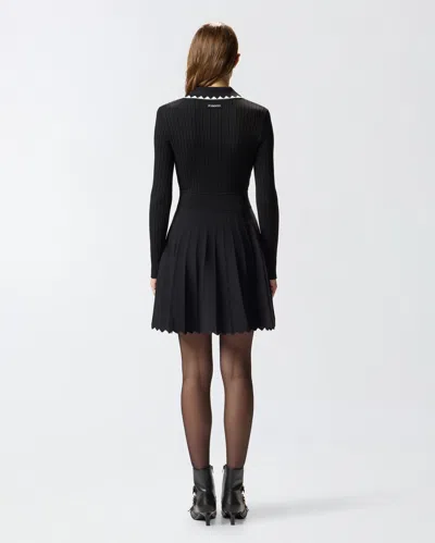 Pinko Robe Côtelée Plissée In Black