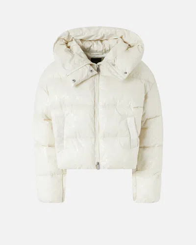 Pinko Short Down Jacket In Logo-print Technical Canvas In White