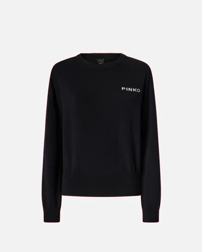 Pinko Black Love Birds Maxi Logo Sweater In Black