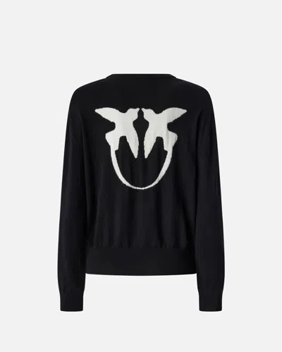 Pinko Black Love Birds Maxi Logo Sweater In Black