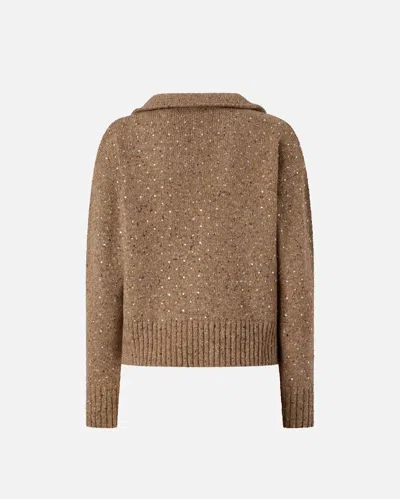Pinko Nibani Polo Boucle Bottonato Full Stras In Brown