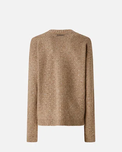 Pinko Bouclé Fabric Cardigan With Rhinestones In Brown