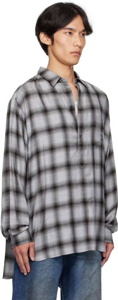 Stein Gray Check Oversized Down Pullover Shirt In Black