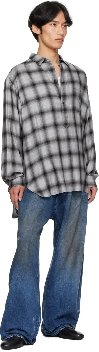 Stein Gray Check Oversized Down Pullover Shirt In Black
