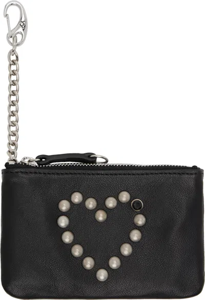 Open Yy Black Heart Stud Chain Wallet In Black