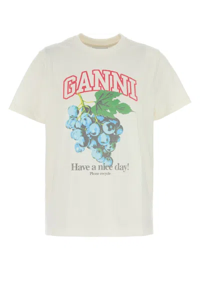 Ganni Off-white Basic Cotton Jersey Grapes Relaxed T-shirt In White