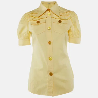 Pre-owned Miu Miu Yellow Cotton Ruffled Button Front Shirt S