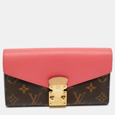 Pre-owned Louis Vuitton Rose Litchi Monogram Canvas And Leather Pallas Wallet In Pink