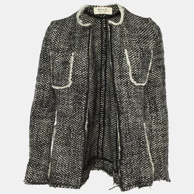 Pre-owned Marni Black/white Knitted Wool Pockets Open Front Jacket S