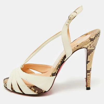 Pre-owned Christian Louboutin White/brown Python And Leather Activa Platform Sandals Size 39