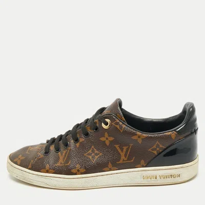 Pre-owned Louis Vuitton Brown/black Monogram Canvas And Patent Leather Frontrow Low Top Sneakers Size 38