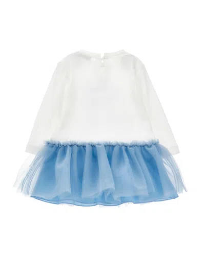 Monnalisa Dress With Print Dress And Tulle Skirt In White