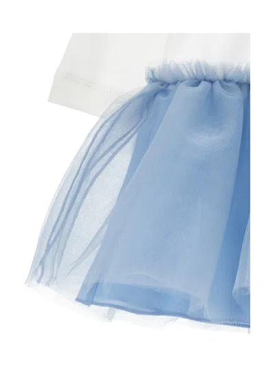 Monnalisa Dress With Print Dress And Tulle Skirt In White