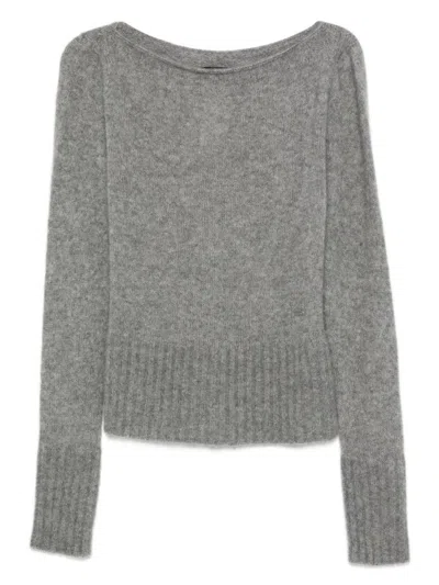 Tom Ford Boat Neck Knitwear Sweater With Ribbed Accents In Gray