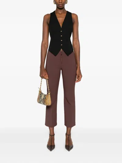 Elisabetta Franchi Cropped Brown Straight-leg Trousers With High Waist In Multi