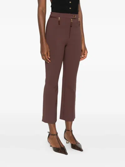 Elisabetta Franchi Cropped Brown Straight-leg Trousers With High Waist In Multi
