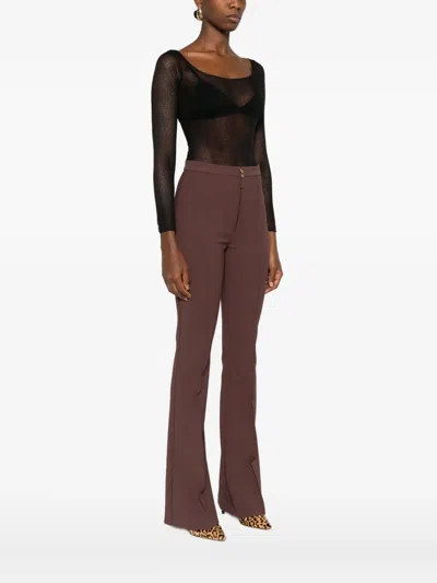 Elisabetta Franchi Sheer Black Bodysuit With Subtle Hexagonal Mesh In Black