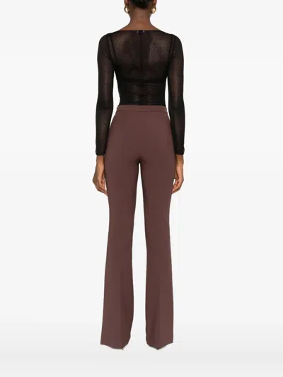 Elisabetta Franchi Sheer Black Bodysuit With Subtle Hexagonal Mesh In Black