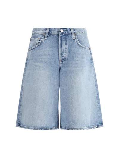 Agolde Urban Baggy Denim Shorts With Belt Loops In Blue