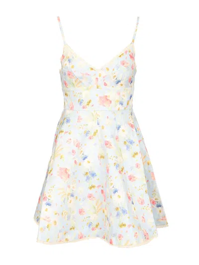 Zimmermann Lucky Lace-trimmed Floral-print Linen Mini Dress In Gray