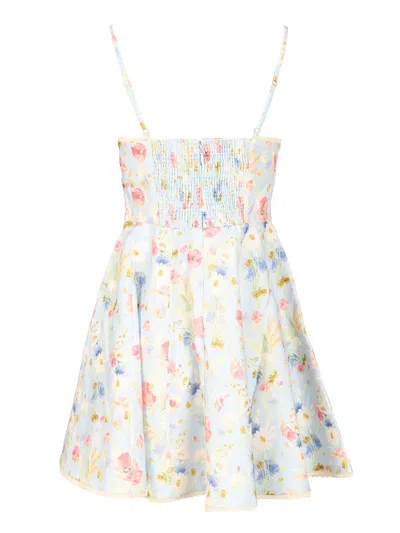 Zimmermann Lucky Lace-trimmed Floral-print Linen Mini Dress In Gray