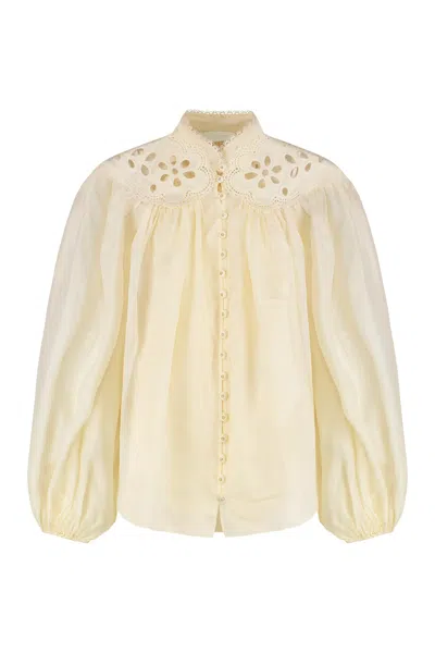 Zimmermann Embroidered Blouse Coco In Neutral