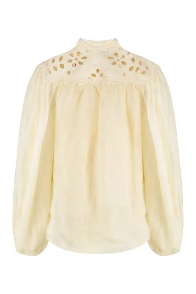 Zimmermann Embroidered Blouse Coco In Neutral