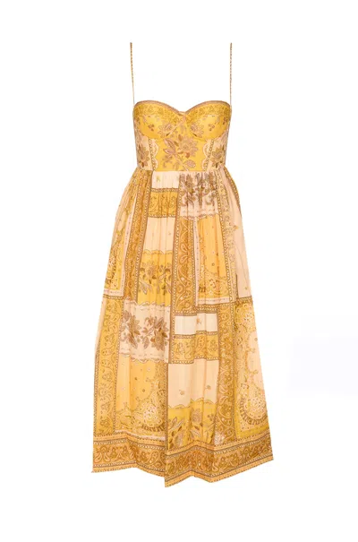 Zimmermann Lucky Corset Midi Dress Mustard Banana In Brown