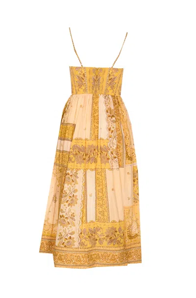 Zimmermann Lucky Corset Midi Dress Mustard Banana In Brown