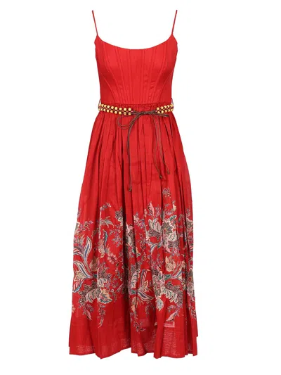 Zimmermann Rhiannon Cotton Corset Midi Dress In Red