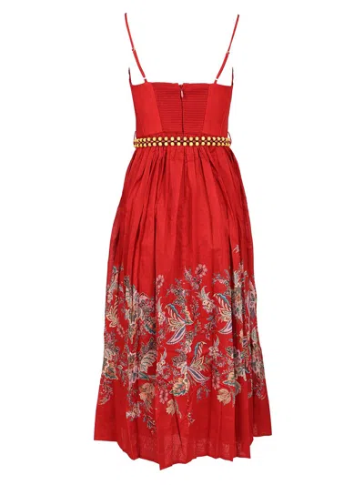 Zimmermann Rhiannon Cotton Corset Midi Dress In Red