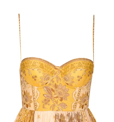 Zimmermann Lucky Corset Midi Dress Mustard Banana In Brown