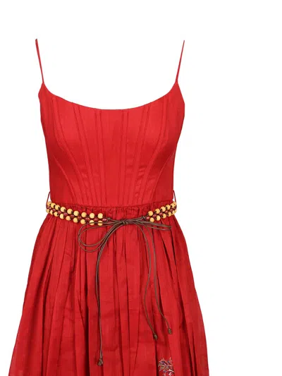 Zimmermann Rhiannon Cotton Corset Midi Dress In Red