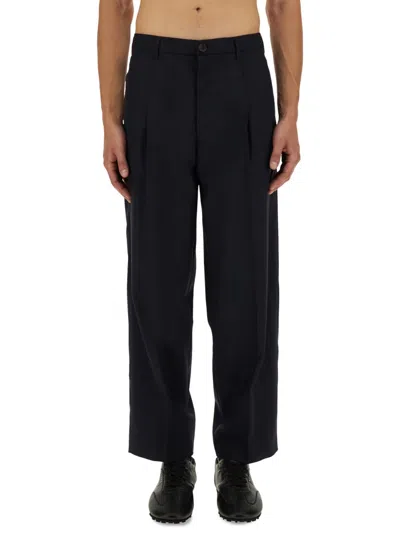 Marni Trousers With Pleated Design And Pockets In Blue